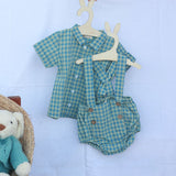 Conjunto vichy verde e azul